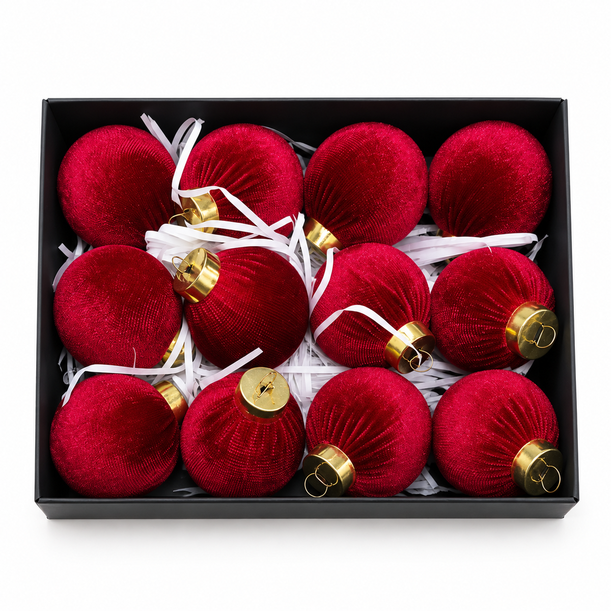 Ivory Velvet Christmas Baubles – 12 Pieces #CD4510