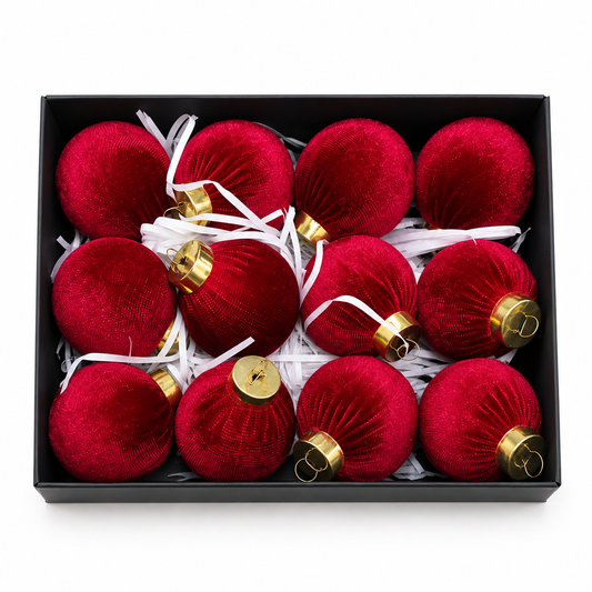 Ivory Velvet Christmas Baubles – 12 Pieces #CD4510