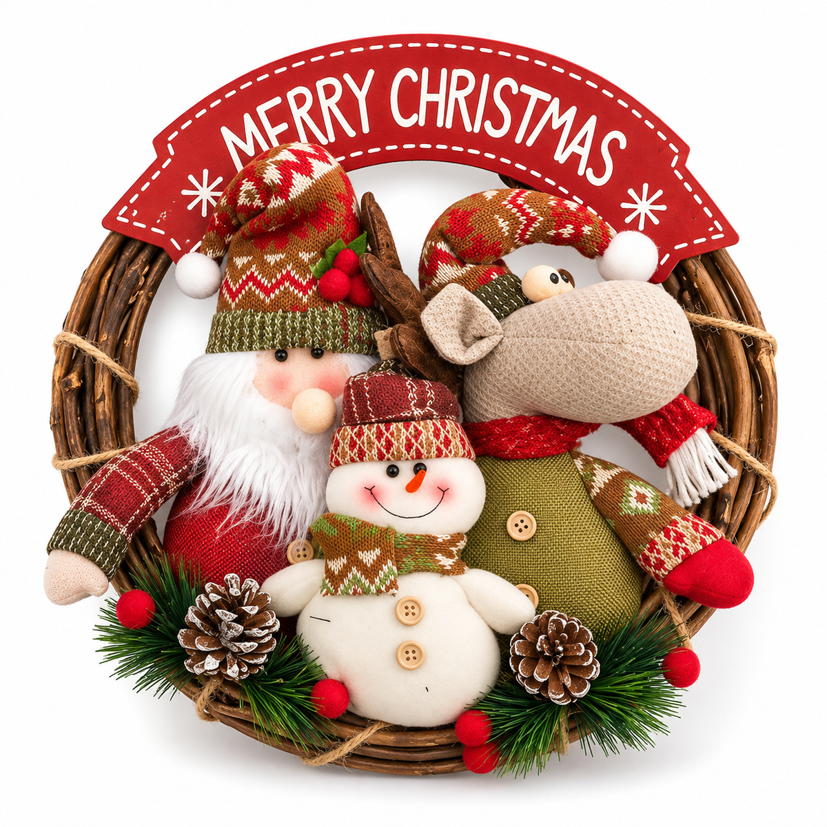 Christmas Wreath with Santa, Reindeer & Snowman #CD4391
