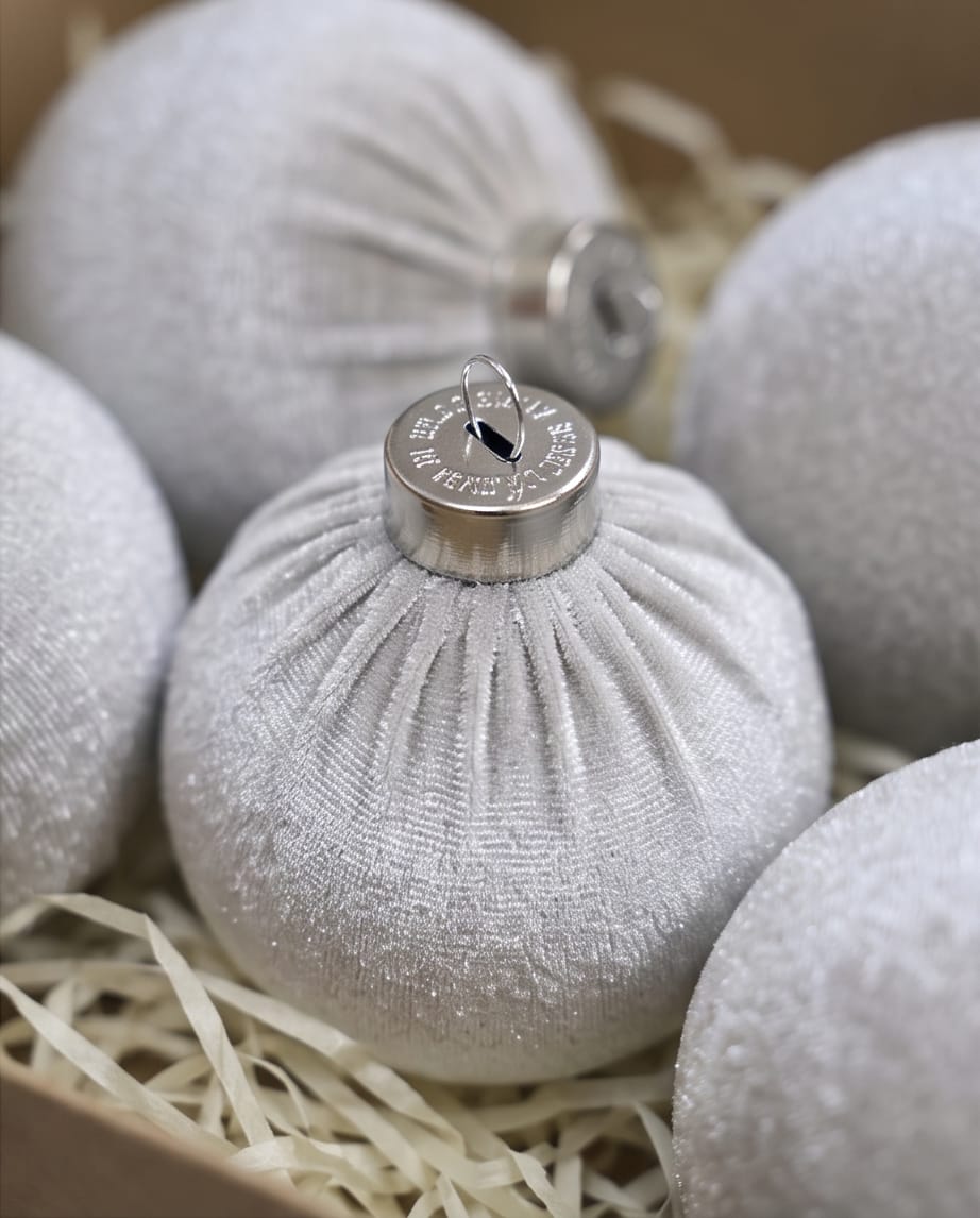 Greige Velvet Christmas Baubles – 15 Pieces, 8 cm #CD4508