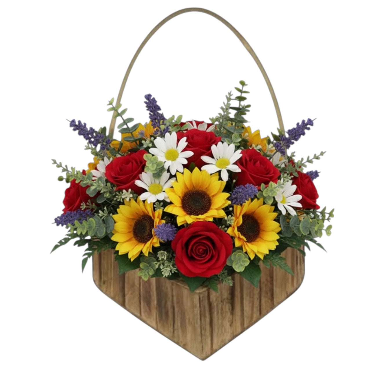 Rustic Wooden Heart Basket with Handle #WB2641
