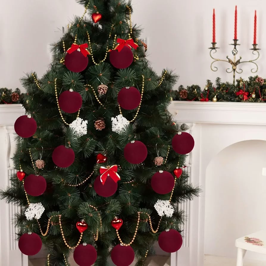 Burgundy Velvet Christmas Baubles – 6cm, Set of 12 #VB4374