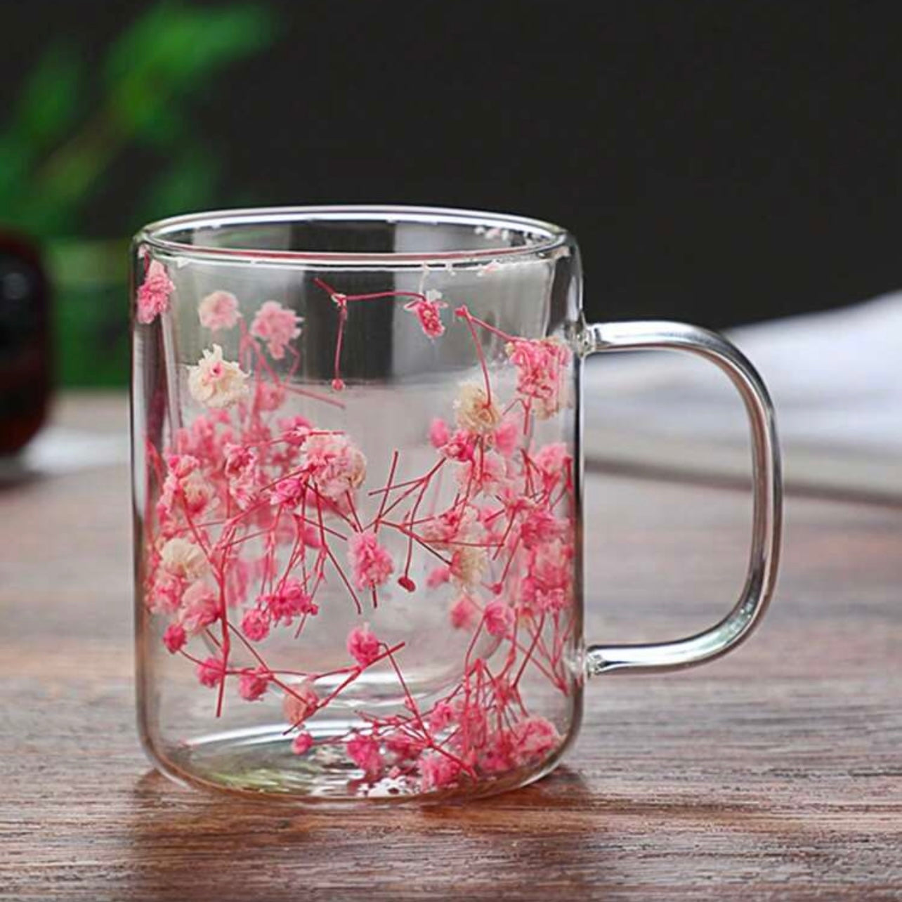 350ml/1pc Trendy Dried Flower Double Wall Glass Cup, Creative Insulated Coffee/Juice/Milk Cup, High Aesthetic Home Use #GC1449