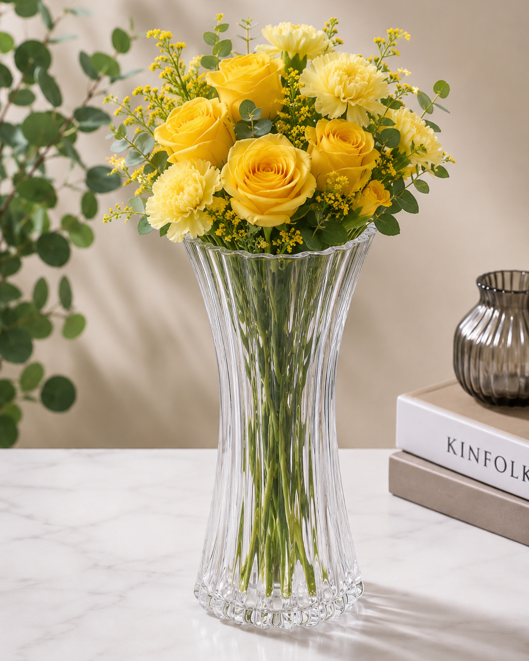 Elegant Hourglass Crystal Glass Vase  #GV3927