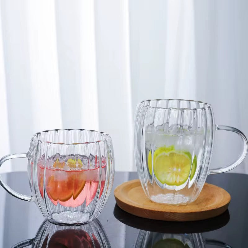Double Wall Ribbed Glass Mug Collection  #GM3964