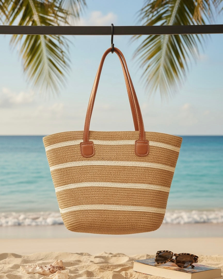 Striped Straw Beach Tote Bag #SB3834