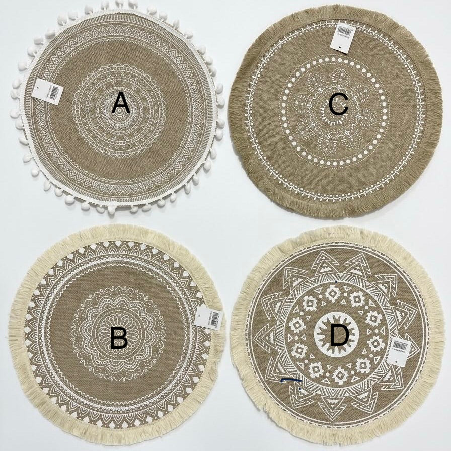 Round Boho Linen Placemat – 35 cm #JP3971