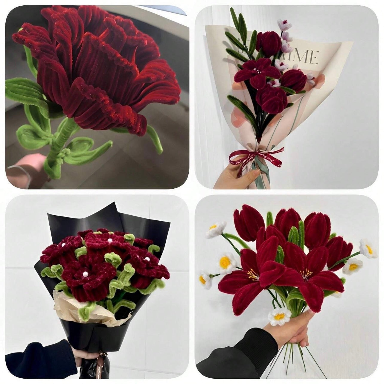 100pcs Wine Red Green Mixed Pipe Cleaner - 30cm x 6mm #CS1805