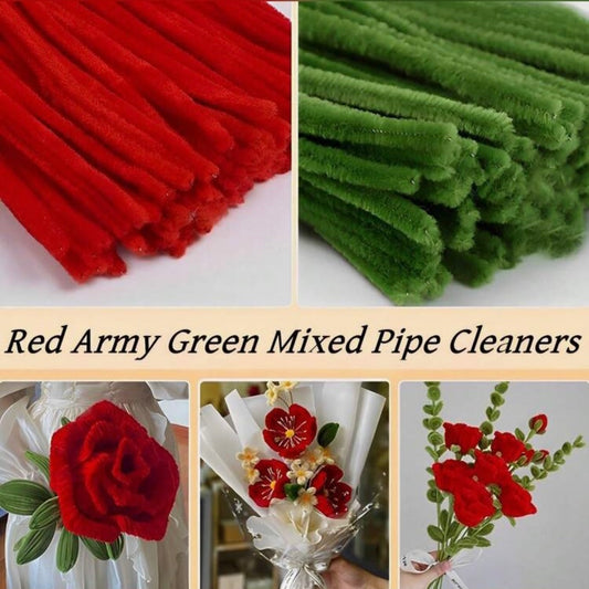 100pcs Red Army Green Mixed Pipe Cleaners - 30cm x 6mm #CS1797