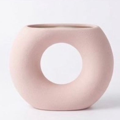 Modern Donut Ceramic Vase – Minimalist Hollow Center Design #CV3228