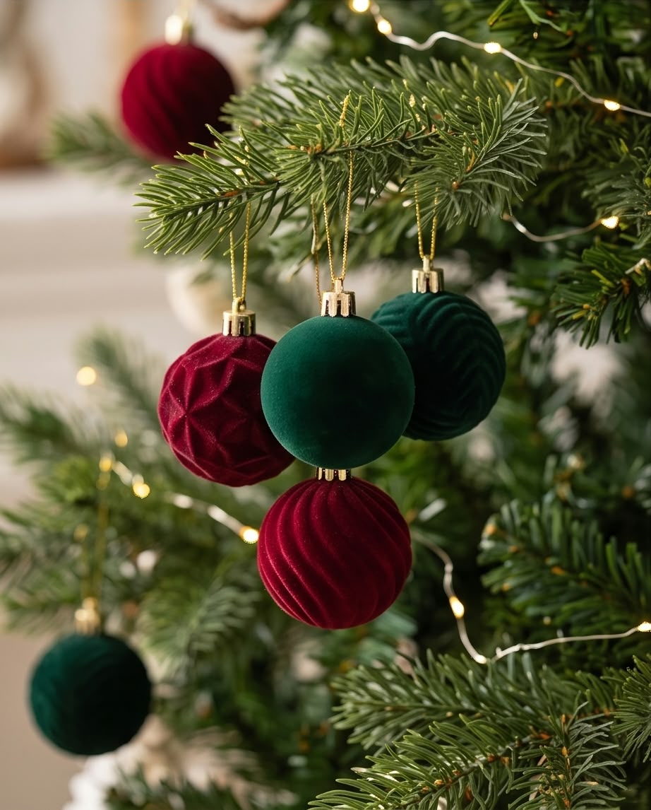 Velvet Christmas Baubles Set – 6cm, 12pcs #CB4371