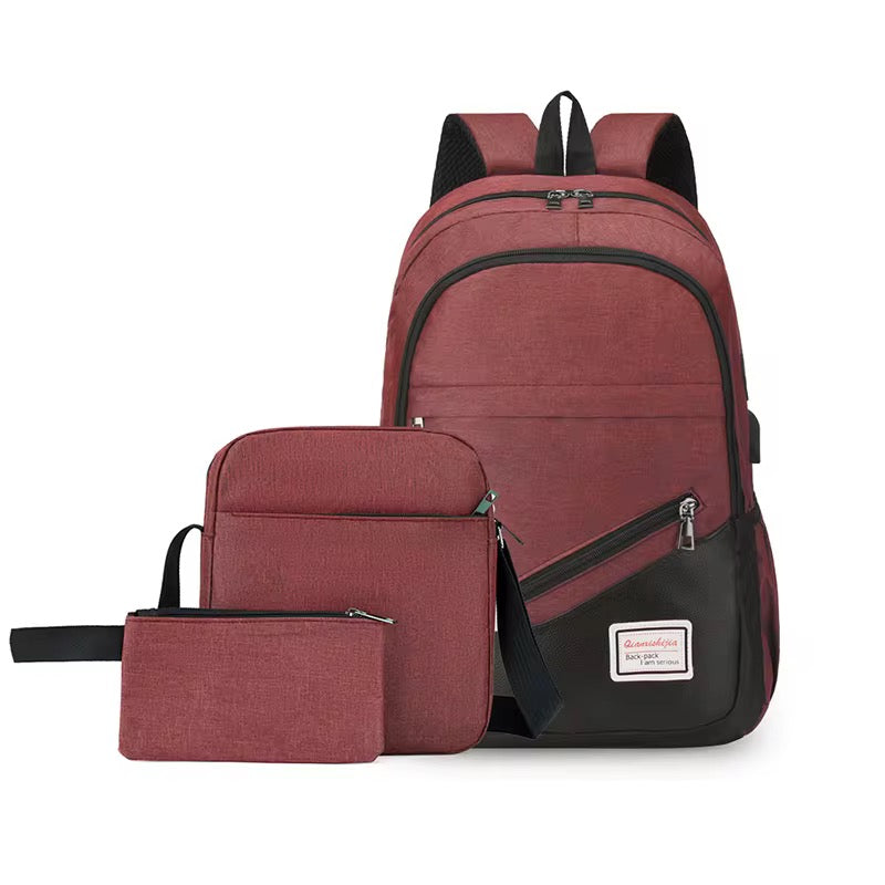 3 in 1 Set Laptop Backpack With USB Waterproof Bag #WB2019