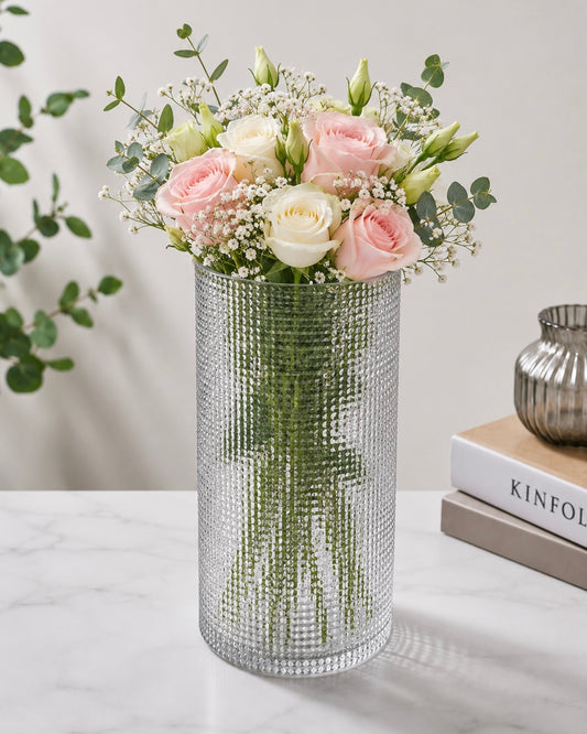 Diamond Texture Crystal Glass Vase  #GV3923