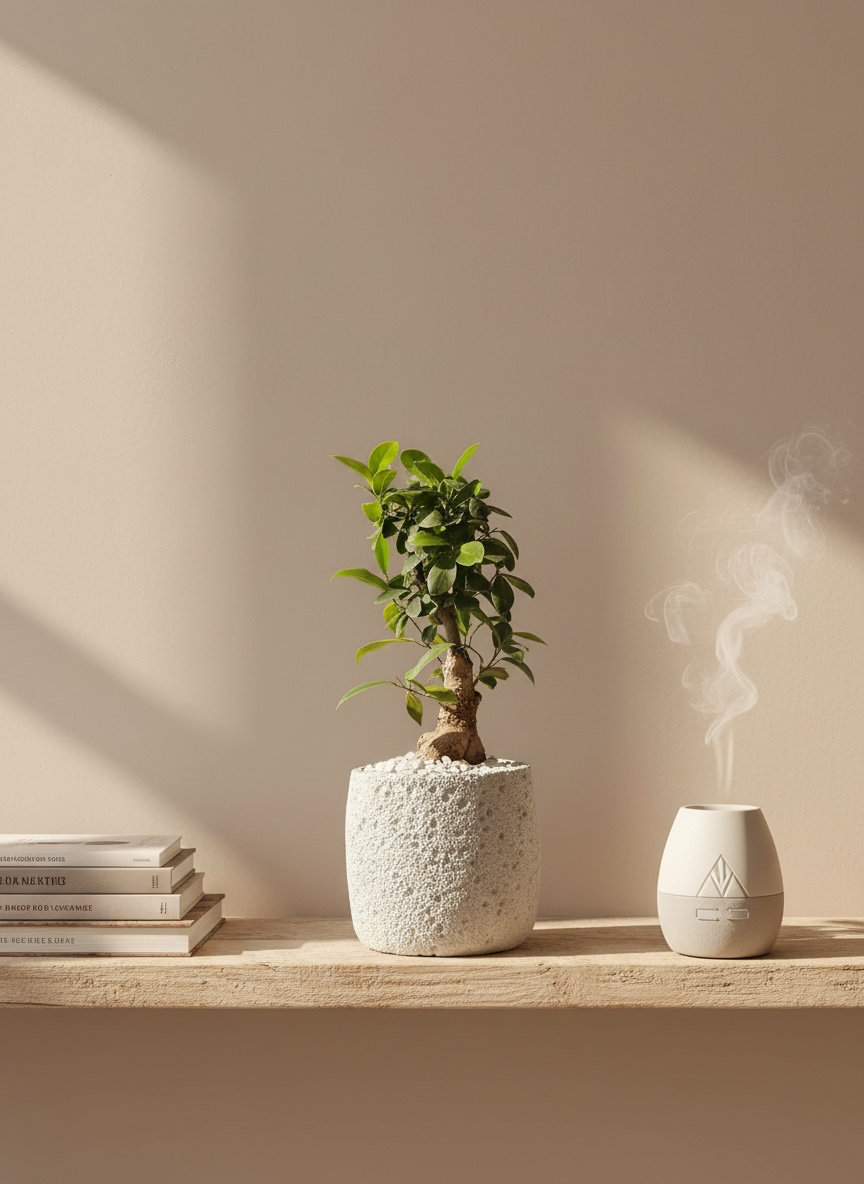 Natural Bonsai Plant in Decorative Stone Pot #BL3950
