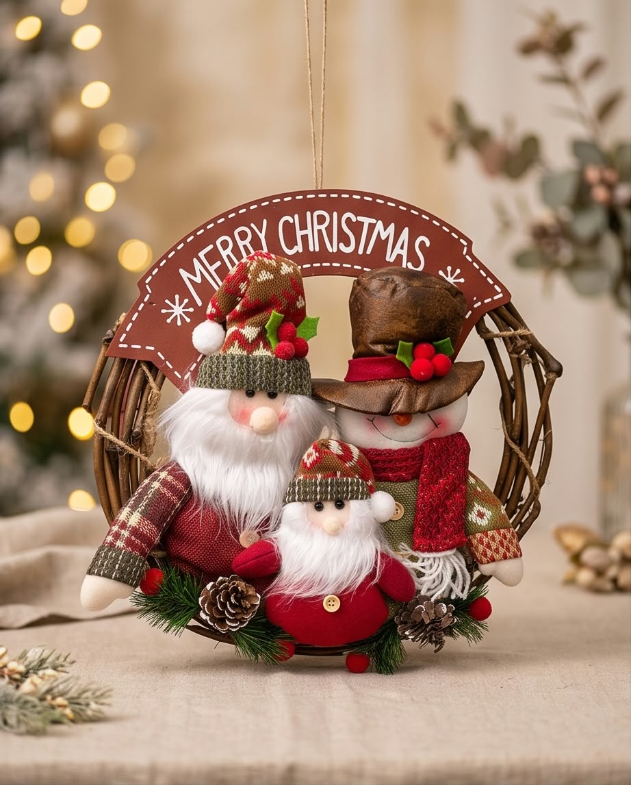 Christmas Wreath with Santa & Snowman #CD4392