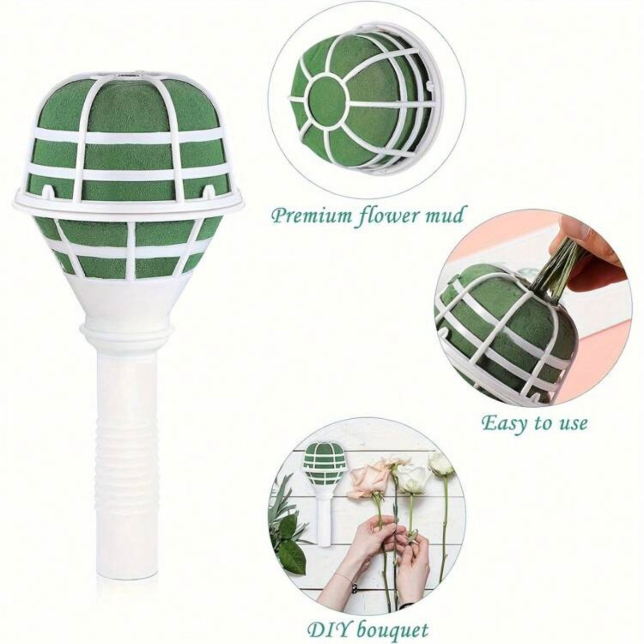 1pc Foam Flower Handle Bouquet Holder #FH1324