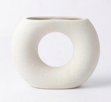 Modern Donut Ceramic Vase – Minimalist Hollow Center Design #CV3228