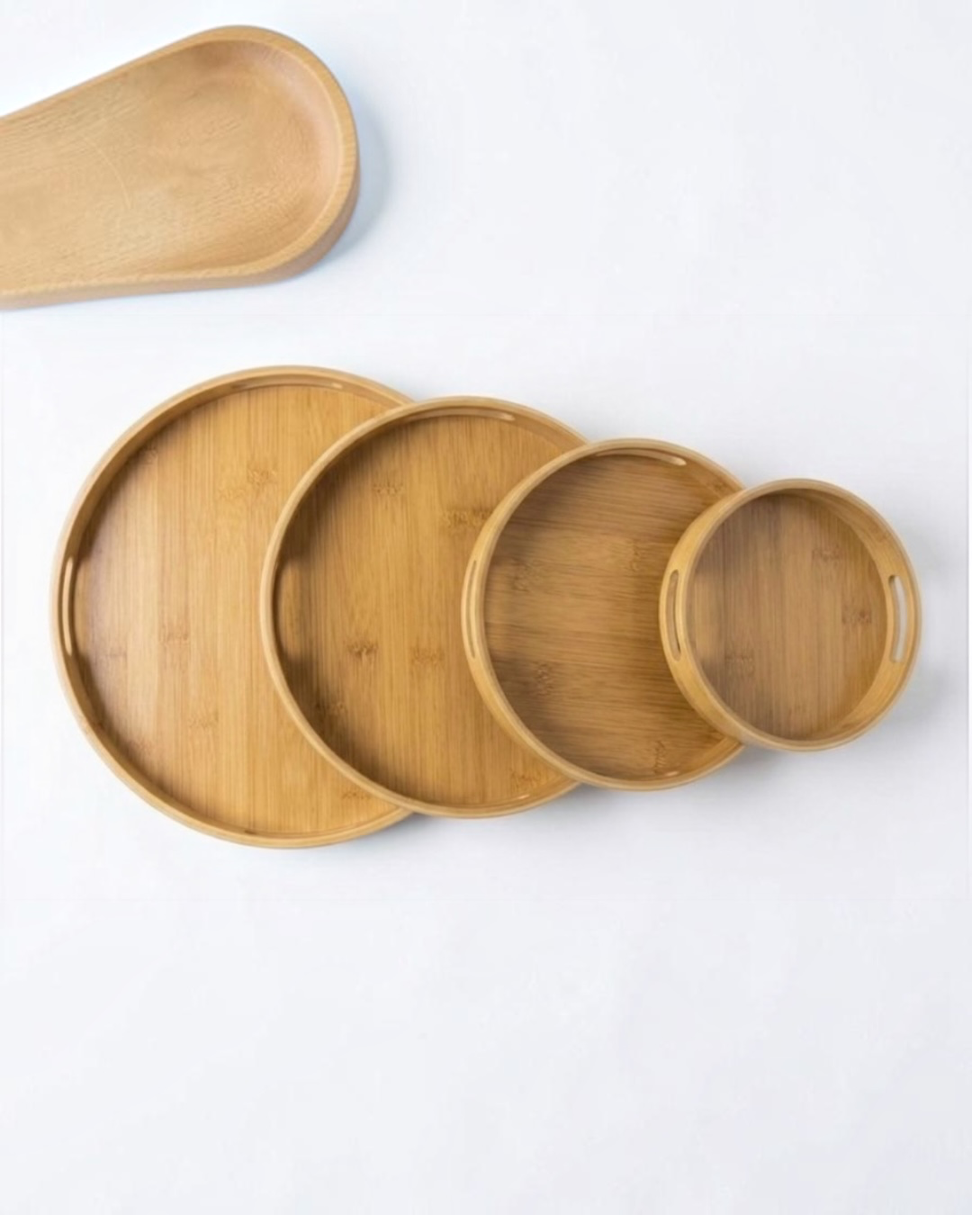 Natural Bamboo Round Tray Set (4 Pieces) #HB3942