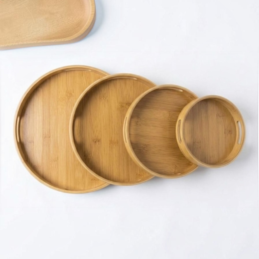 Natural Bamboo Round Tray Set (4 Pieces) #HB3942
