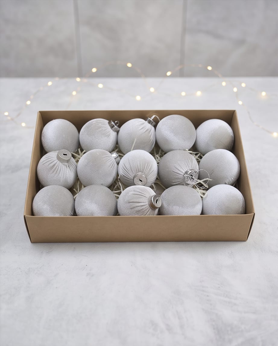 Greige Velvet Christmas Baubles – 15 Pieces, 8 cm #CD4508