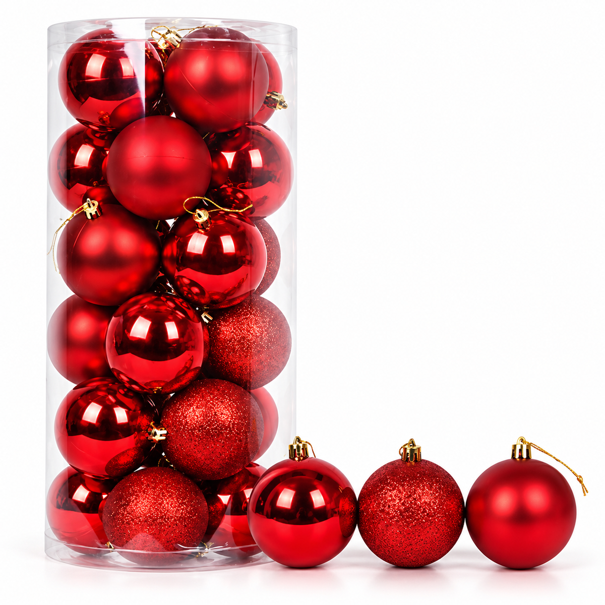 Set of 24 Red Shatterproof Christmas Tree Ornament Balls – 8cm #CD4532