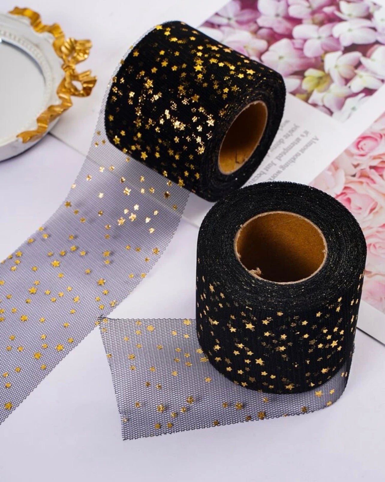 Star Pattern Gift Mesh Wrapping Ribbon #MR1059