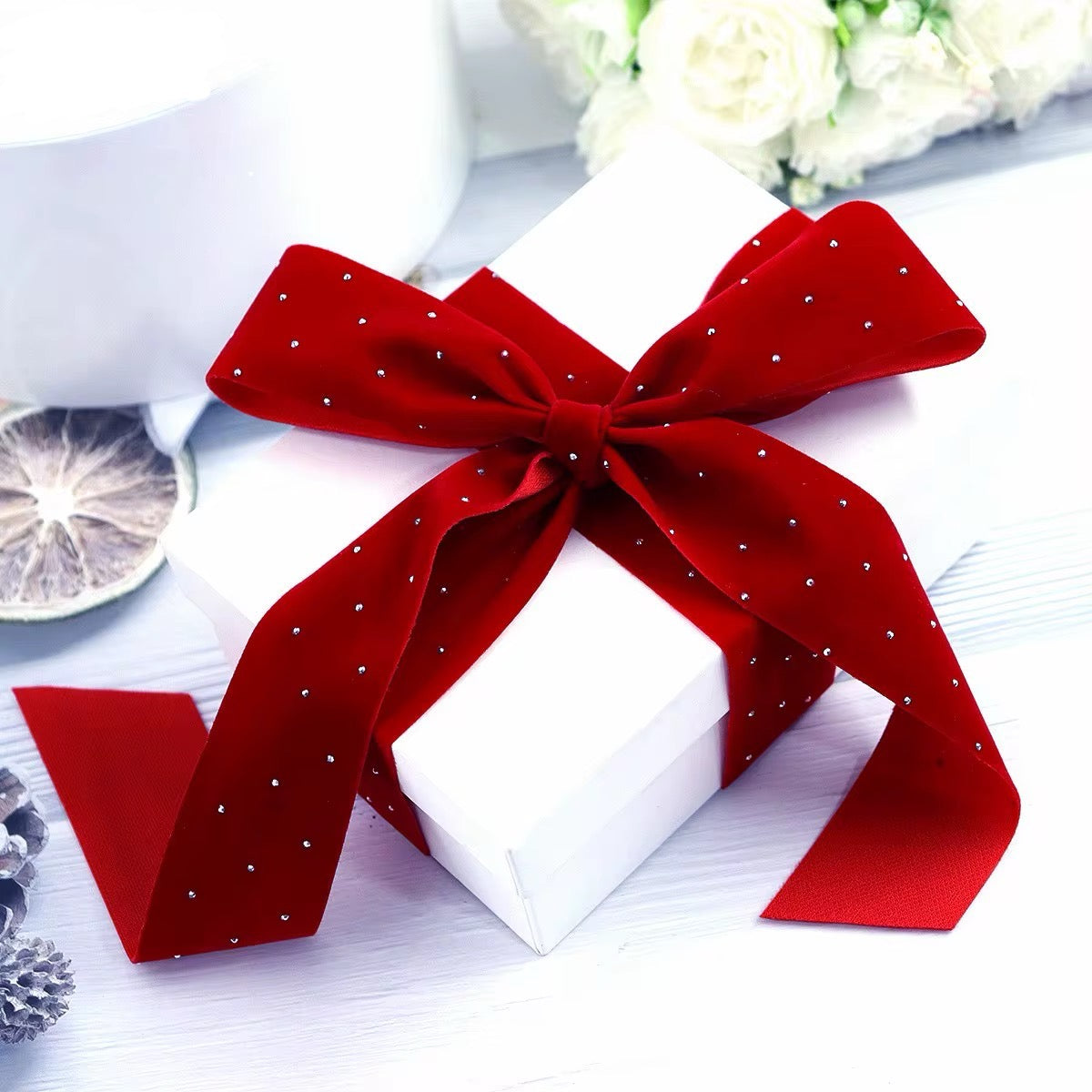 Velvet Rhinestone Ribbon Roll – Black & Red #VR2579