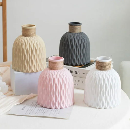 Plastic Water Ripple Design PP Vase Artificial Flower Container Home Office Decoration #GV2816