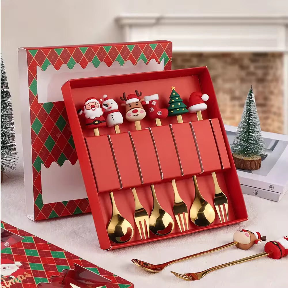 Gold stainless Steel Christmas Cutlery Gift Set #CC2297
