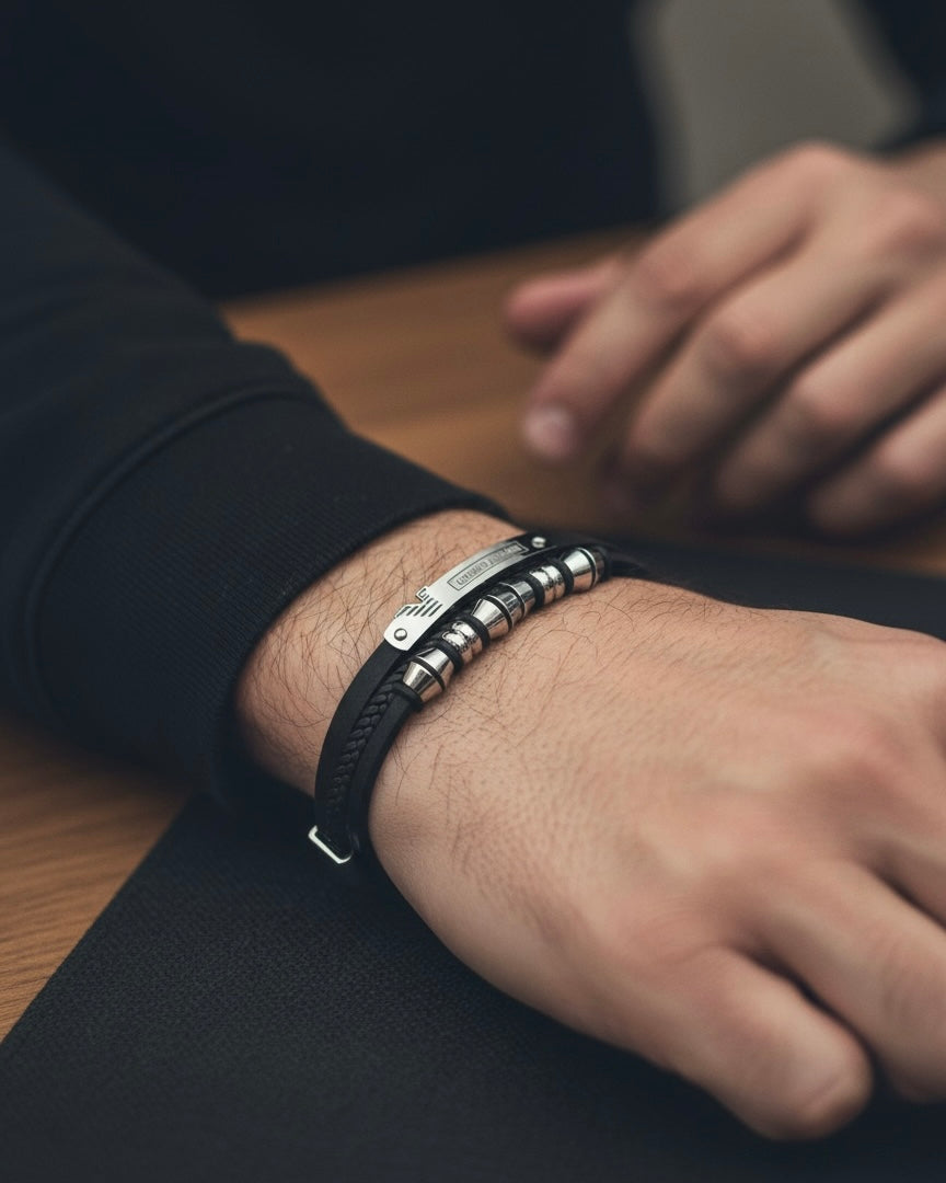 Luxury Men’s Bracelet – Giorgio Style Black Leather Bracelet #MB3836