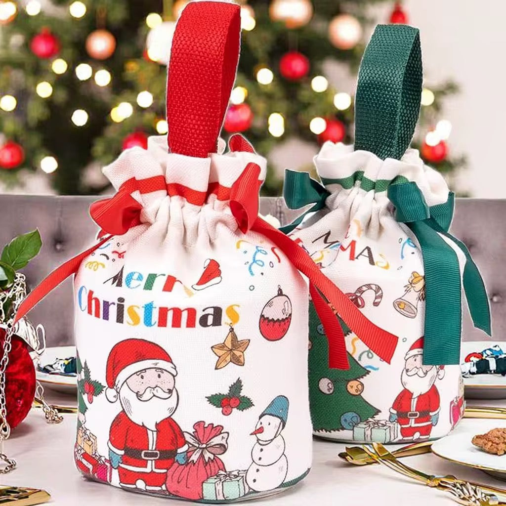 X1pc / Christmas Drawstring Gift Bag with Ribbon Handle – Festive Santa Design #JB2911