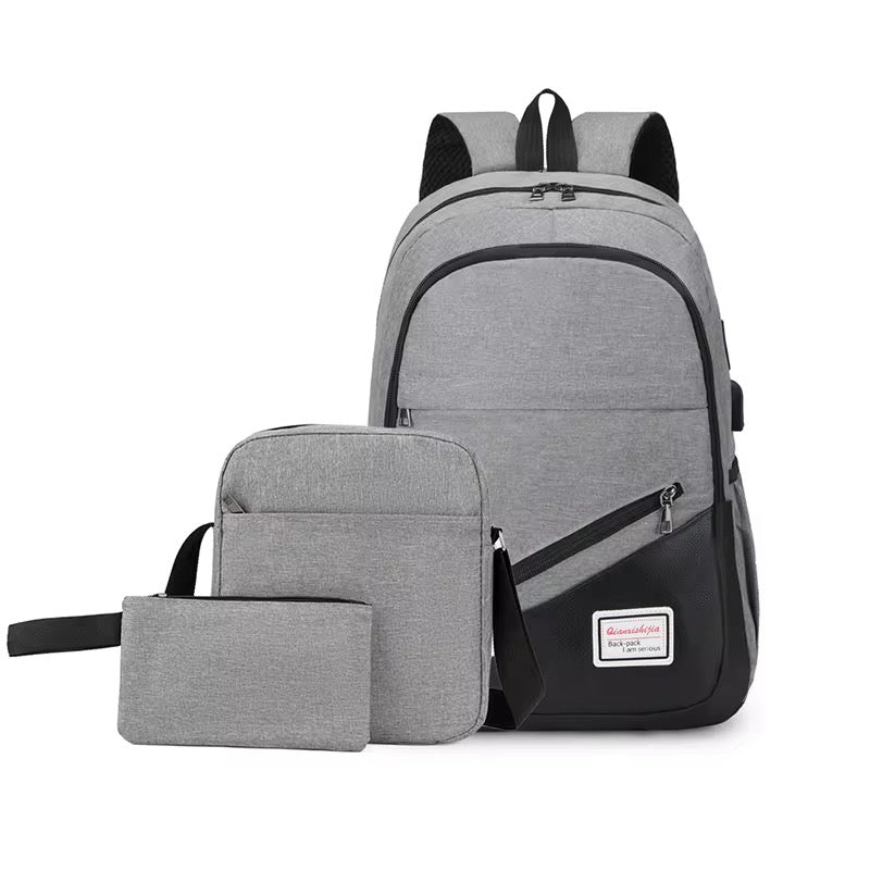 3 in 1 Set Laptop Backpack With USB Waterproof Bag #WB2019