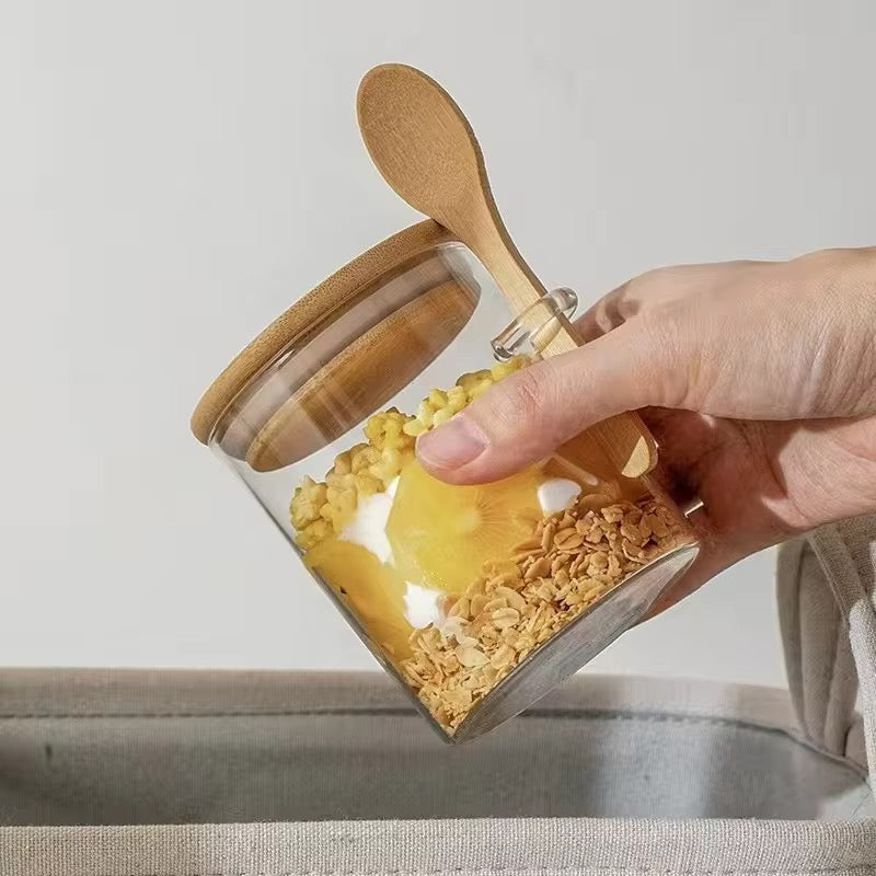 Glass Storage Jar with Wooden Lid & Spoon #GJ3109