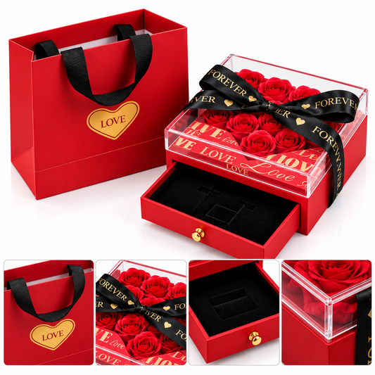 Luxury Red Rose Gift Box with Jewelry Drawer #JW4496