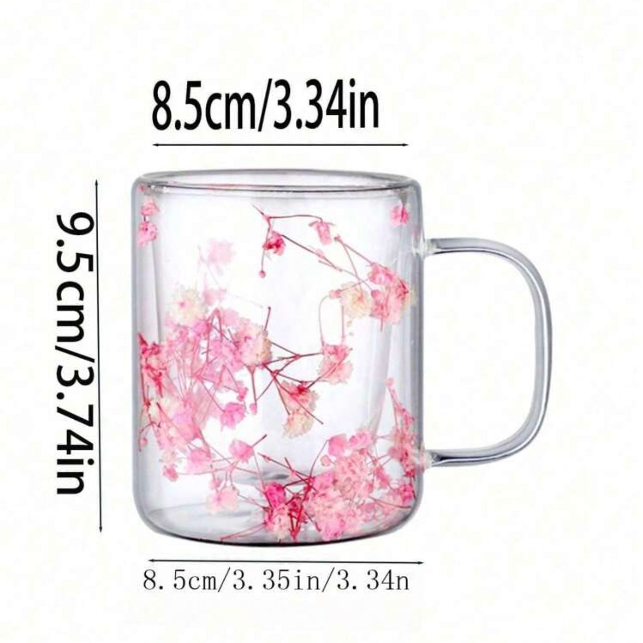 350ml/1pc Trendy Dried Flower Double Wall Glass Cup, Creative Insulated Coffee/Juice/Milk Cup, High Aesthetic Home Use #GC1449