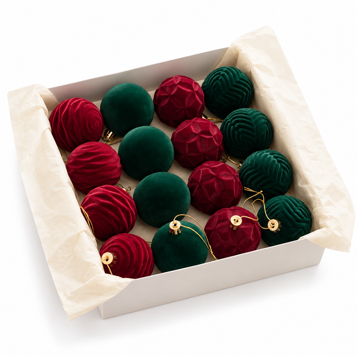 Velvet Christmas Baubles Set – 6cm, 12pcs #CB4371