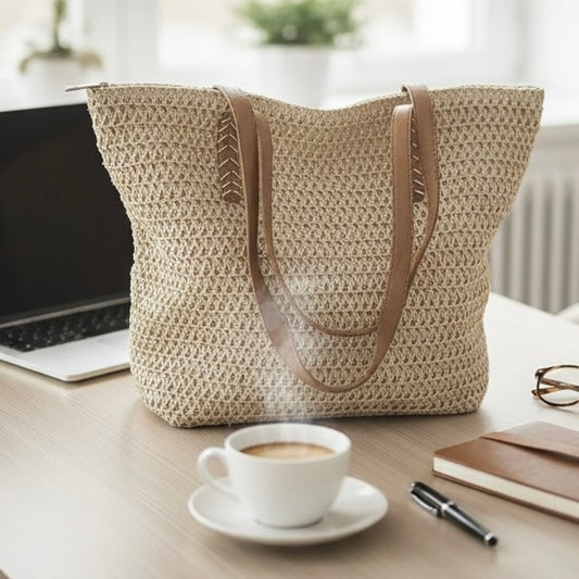 Summer Woven Tote Bag – Elegant Straw Shoulder Handbag #SB3945