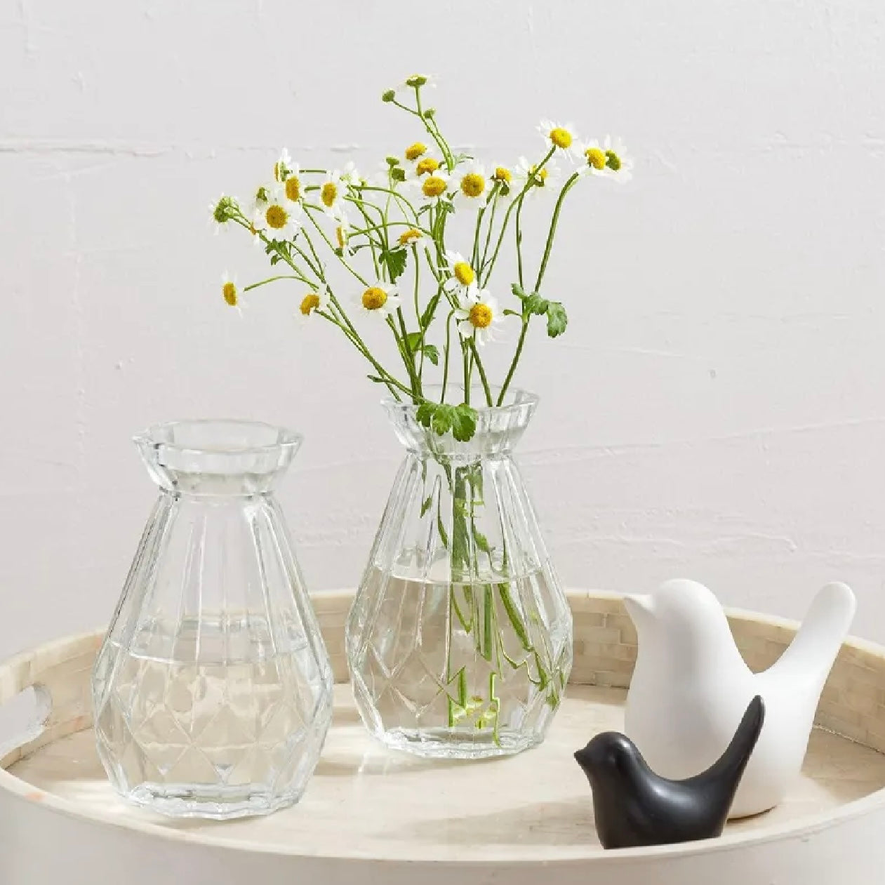 Elegant Diamond Design Flower Desk Decorative Glass Vase 15x7cm, Transparent #GV2803