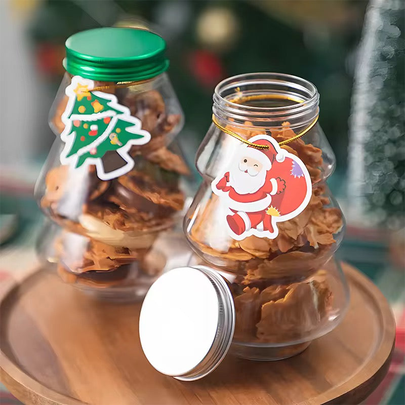 Christmas Tree Shaped Plastic Jar with Silver Lid #PB2383