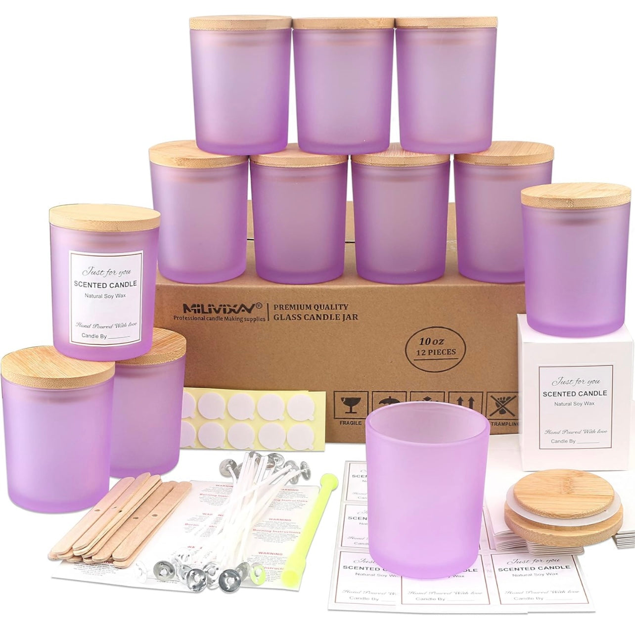 8oz Frosted Purple Glass Jar With Lid #GJ1443