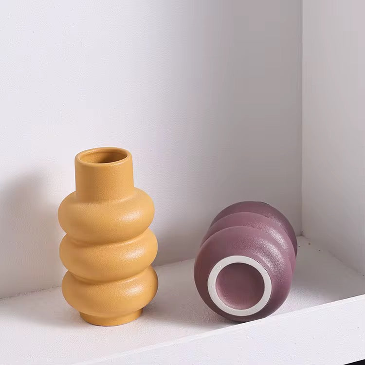 Modern Ribbed Ceramic Vase – Matte Minimal Home Décor #CV3227
