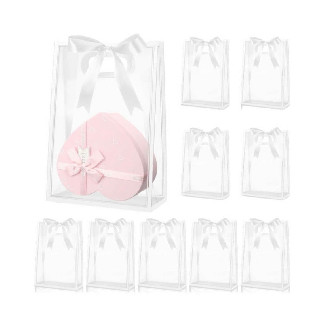 X12pcs - Clear PVC Gift Bags with Satin Ribbon #PB4000