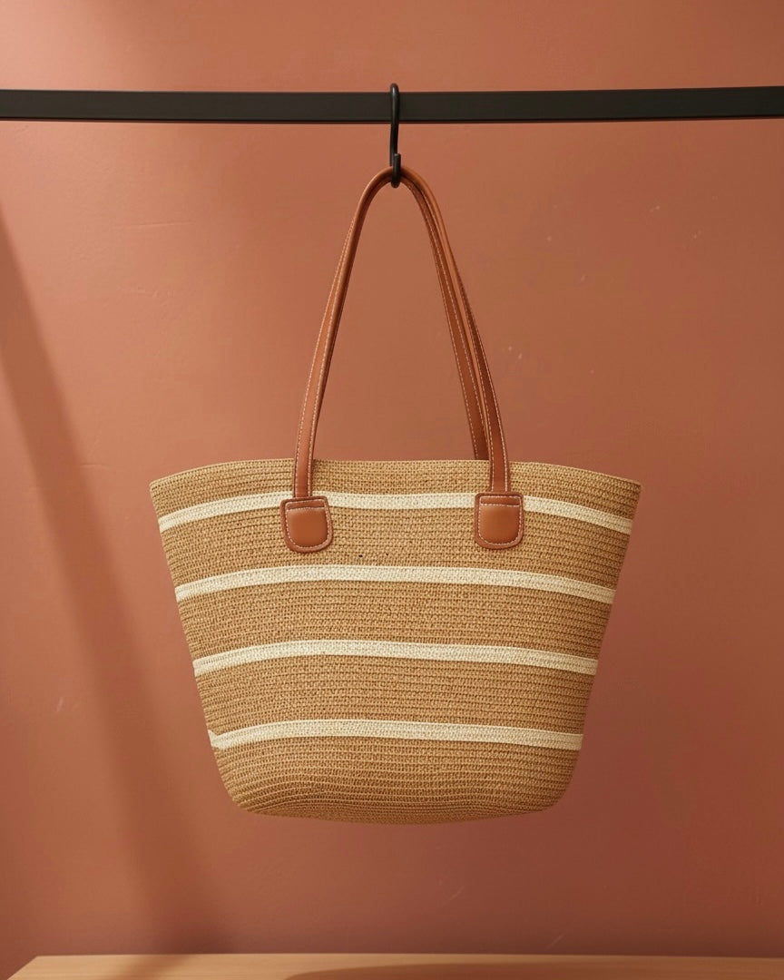 Striped Straw Beach Tote Bag #SB3834