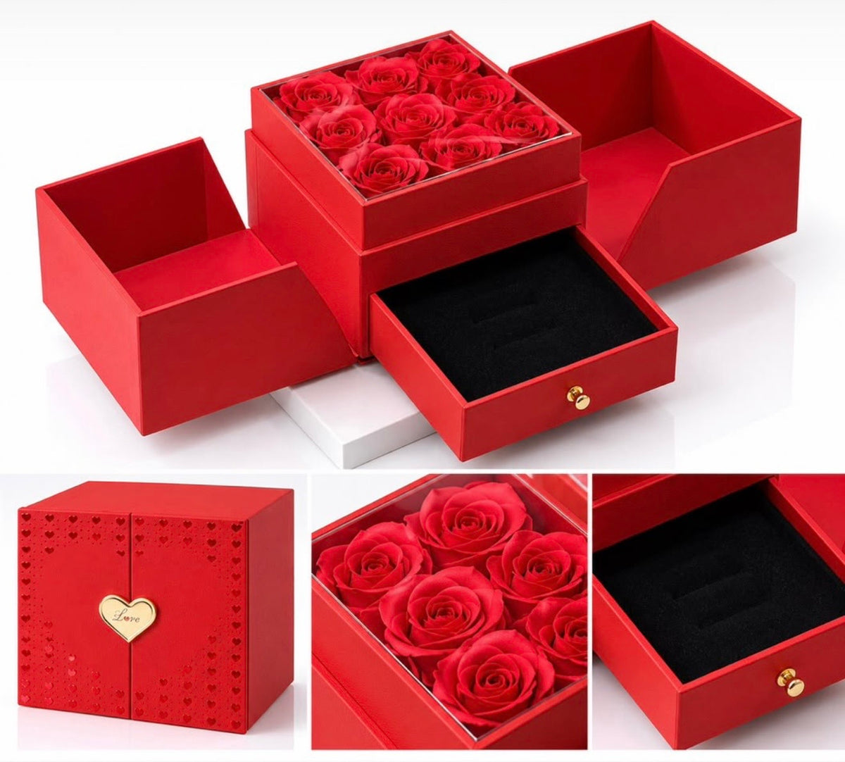 Luxury Heart-Shaped Closure Gift Box with Rose & Jewelry Compartments #JW4494