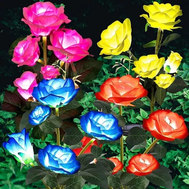 Solar Garden Lights - Flowers Roses Lights Outdoor Garden Decorative,Waterproof Rose Lights(5 Flower Buds-1pc) #SF1447