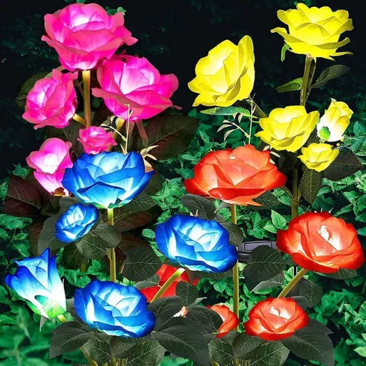 Solar Garden Lights - Flowers Roses Lights Outdoor Garden Decorative,Waterproof Rose Lights(5 Flower Buds-1pc) #SF1447