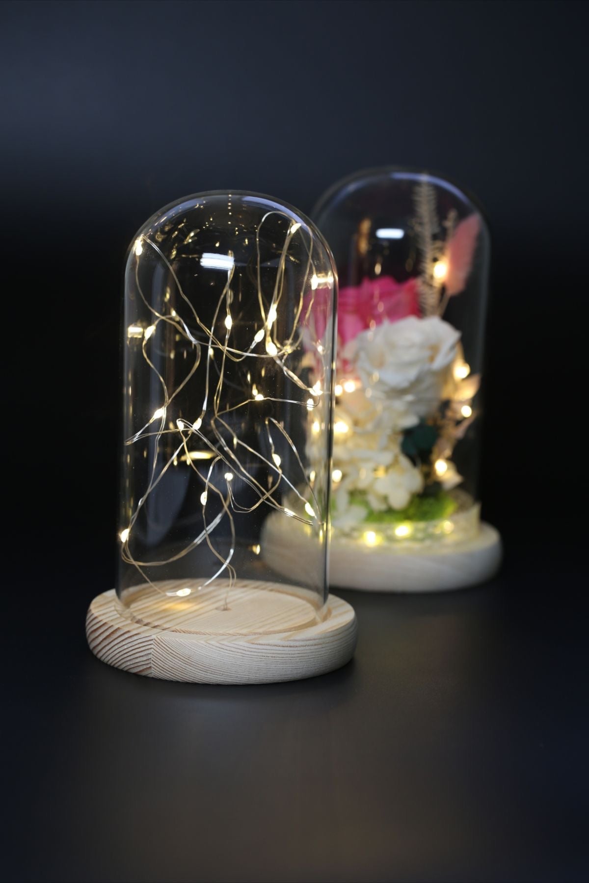 Glass Dome with Bamboo Base & Led Decor #GD2797