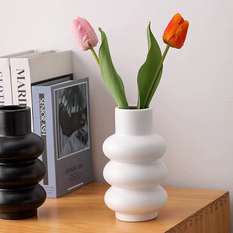 Modern Ribbed Ceramic Vase – Matte Minimal Home Décor #CV3227