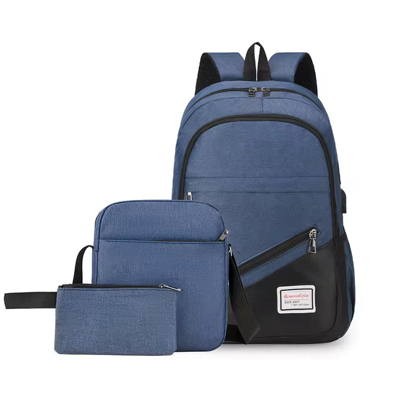 3 in 1 Set Laptop Backpack With USB Waterproof Bag #WB2019