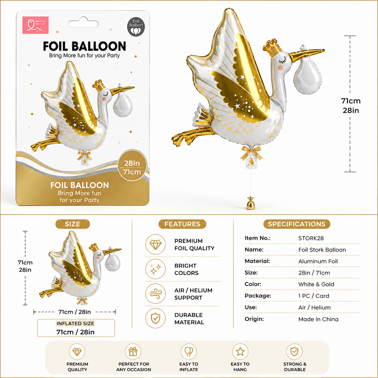 Swan Foil Balloon – 88 × 71 cm #STORK28